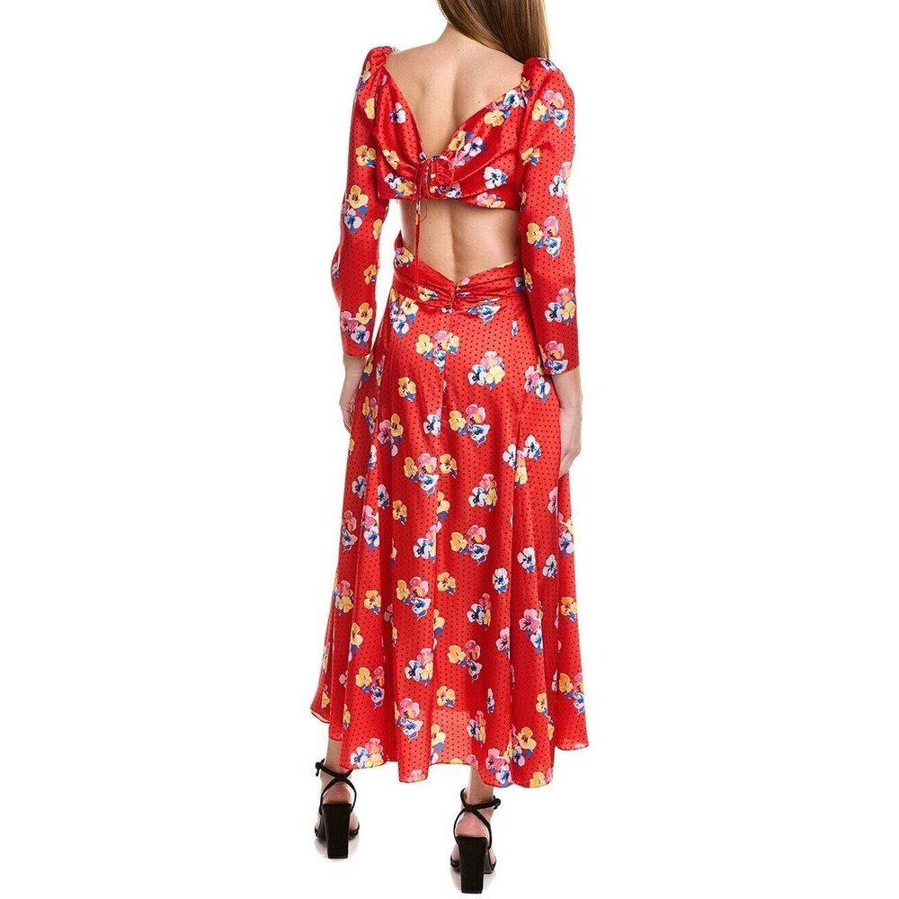RUNWAY. NWT. $2190 CAROLINA HERRERA Pleated printed twill midi dress Sz 8 red - Picture 6 of 10